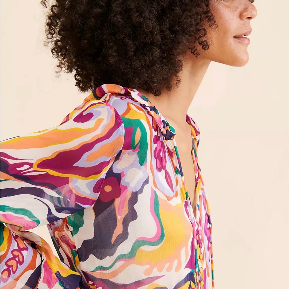 Anthropologie Marais Long Sleeve Multicolor V-Neck Maxi Dress - Picture 3 of 3